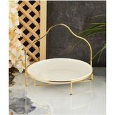 Helvacıoğlu Tek Katlı Gold Standlı Porselen Tabaklı 28 x 22 cm Sunumluk TP0013G - Beyaz - Altın
