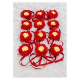 Henna Atelier Kırmızı Yapay Çiçekler ve Kurdele İle Süslenmiş Led Pilli El Mumu, 12 Adet Pilli Mum, Led Mum, Kına Mumu, Nedime, Bride