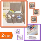 Hereveoyuncak Pratik 5 Bölmeli Bebek Beşik Düzenleyici + 11 Gözlü Akordiyon Çekmece Organizer - 2li Set X2E5E9