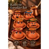 HerşeyTopraktan Topraktan El Yapımı Emoji Ifadeli Kahve Fincan Takımı 6 Renk Klasik Model
