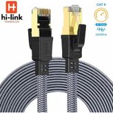 Hi-link 10metre Flat Örgülü Cat8 Ethernet Kablo - Yüksek Hızlı 40gbps 2000mhz 10 M