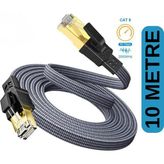 Hi-Link Hi Link Flat Örgülü Cat8 10 Metre Ethernet Kablo Yüksek Hızlı 40GBPS 2000MHZ Ethernet Kablosu FK0810 - Gri