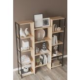 Hibrit 12 Raflı Metal Kitaplık Meşe