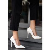 Hillar Beyaz Cilt Stiletto Ayakkabi