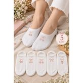 Hitit Socks Kadın 5 Çift Kurdele ve Çiçek Desenli Babet Çorap Bilek Çorabı
