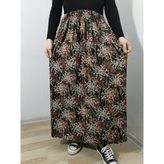 Hoaryage Beli Lastikli Desenli Viskon Basma Kumaş Maxi Boy Anne Etek 36-48BEDEN - Kahve-150204 - Standart