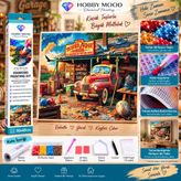 Hobby Mood Vintage Araba 5d Diamond Painting - Elmas Mozaik Tablo Boyama Hobi Seti Kiti - 30X40 cm