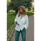 Hola Lady Kadın Beyaz Oversize Keten Uzun Basic Gömlek HL131