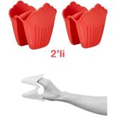 Holly Home 2'li Silikon Cupcake Kırmızı Fırın Eldiveni, Tepsi Tutacağı, Mikrodalga Tutacak, Yanmaz Eldiven