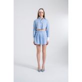 Holly Lolly HLSS24-00018 Harmony Çizgili Pilili Mavi Kadın Mini Poplin Etek