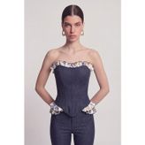 Holly Lolly Jean Görünümlü Fırfır Detaylı Korse Venus Büstiyer Lacivert