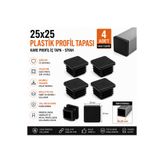 Home 25x25 Plastik Profil Tapası 4 Adet Kare Profil İç Tapa Geçmeli Profil Kapağı Siyah Kutu Profil Tapası Mobilya Masa Sandalye Ayağı Koruyucu