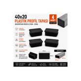 Home 40x20 Plastik Profil Tapası 4 Adet Dikdörtgen Profil İç Tapa Geçmeli Profil Kapağı Siyah Kutu Profil Tapası Mobilya Masa Sandalye Ayağı Koruyucu