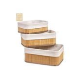 Home İç Astarlı MDF Taban 3'lü Doğal Bambu Sepet Organizer