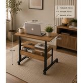 Homedora 70X40 cm Tekerlekli Laptop Sehpası – Çok Amaçlı Çalışma Masası | 2 Raflı Ahşap Metal Tasarım - 70 x 40 cm - Atlantik Çam - Siyah