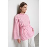 Hooopstore Mini Çiçek İşlemeli Soft Pembe Bluz