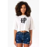 HP Logo Beyaz Kırçıllı Kadın Crop Tshirt