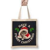 Humuts Have A Furry Christmas Cat Açık Bej Uzun Saplı Bez Çanta