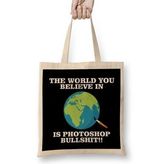 Humuts The World You Believe In Is Photoshop Bullshit Flat Earth Bez Uzun Saplı Açık Bej Rengi Çanta