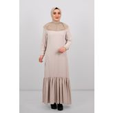 Hürrem Bone 2101-12 Bej Sandy Arkadan Çıtçıtlı Geçmeli Eşarp