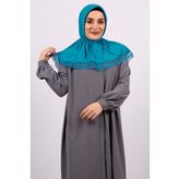 Hürrem Bone 2105-34 Mavi Viskon Çıtçıtlı Dantelli Geçmeli Eşarp