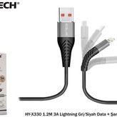 Hytech HY-X330 1.2 m 3A Lightning Gri-Siyah Data Kablosu