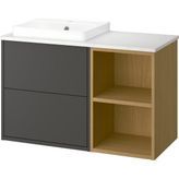 IKEA Koyu Gri-Meşe-Beyaz Mermer Lavabolu Banyo Dolabı 102X49X71 cm