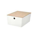 IKEA KUGGIS, kapaklı kutu, beyaz-bambu, 26x35x15 cm