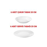 IKEA Quality 6 Adet Çap 25 Cm Yemek Tabağı 6 Adet Çap 20 Cm Çukur Tabak Temperli Cam Toplam 12 Parça
