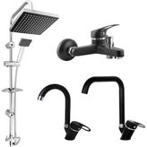 İksa Siyah Krom 4'lü Set Lavabo-Banyo-Mutfak- Robot Duş Seti