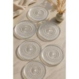 İLİVA 6'lı Cam Pasta ve Tatlı Servis Tabağı Seti 16 cm Desenli Şeffaf Sunum Tabağı