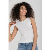 İLKCET MODA Basic Beyaz Kolsuz Crop Kadın Triko