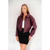 İLKCET MODA Kadın Bordo Bomber Oversize Suni Deri Ceket
