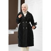 İmaj Butik Siyah Bel Bağlamalı Kaşe Detaylı Uzun Nova Mont - 46