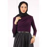 İmajButik Mor Balıkçı Yaka Drapeli Sandy Bluz