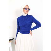 İmajButik Saks Mavi Balıkçı Yaka Drapeli Sandy Bluz