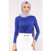 İmajButik Saks Mavi Önü Drapeli Sandy Bluz
