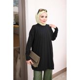İmajButik Siyah Bisiklet Yaka Merserize Triko Tunik