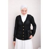İmajButik Siyah Düğmeli Ajurlu Triko Hırka