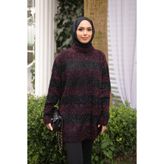 İmajButik Siyah/Mor Simli Çizgili Triko Kazak