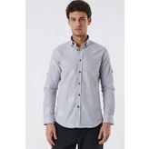 İmza Açık Gri Kısalabilir Kollu Desenli Jakarlıcepsiz %100 Pamuk Casual Slim Fit Gömlek 1004230183