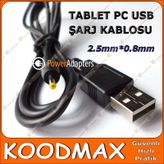 İnce Sarı Uçlu USB Tablet Şarj Kablosu - DC 2.5*0.7mm