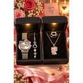 İNCİ sepette Hello kitty ışıklı kutu Takı seti Saat,Kolye, yüzük, bileklik 4 ürün Gümüş Çelik Set incisettaki