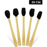 Indigo 5'li Siyah Noktalı Bambu Silikon Spatula Seti Uzun 26 cm - Çok Renkli