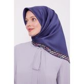 İndigo Ekose Kenar Twill İpek Eşarp