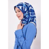 İndigo Harf Baskılı Twill İpek Eşarp