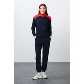 İndigo Kompakt Pamuklu Kalın Pürüzsüz Dokulu Dik Yaka Oversize Fit Kadın Eşofman Takım - 95342
