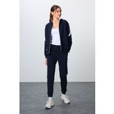 İndigo Kompakt Pamuklu Kalın Pürüzsüz Dokulu Kapüşonlu Oversize Fit Kadın Eşofman Takım - 95343