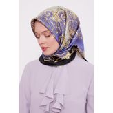 İndigo Varak Desenli Twill İpek Eşarp