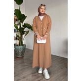InStyle Dikiş Detay Etekli Camel Triko Takım